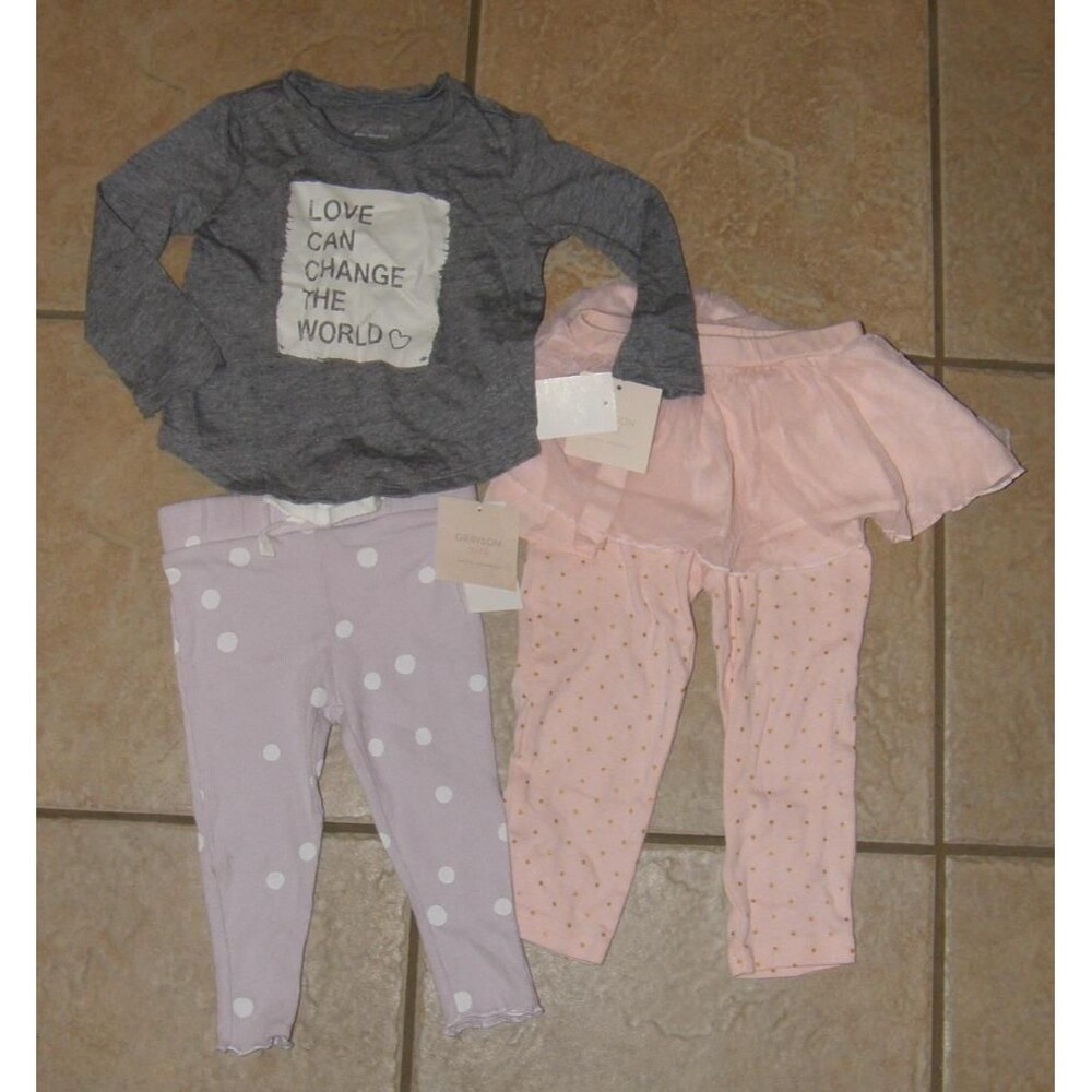 NEW Girls Sz 18 - 24 Months Pants & Long Sleeve Shirt 3 pc Mixed Lot GRAYSON